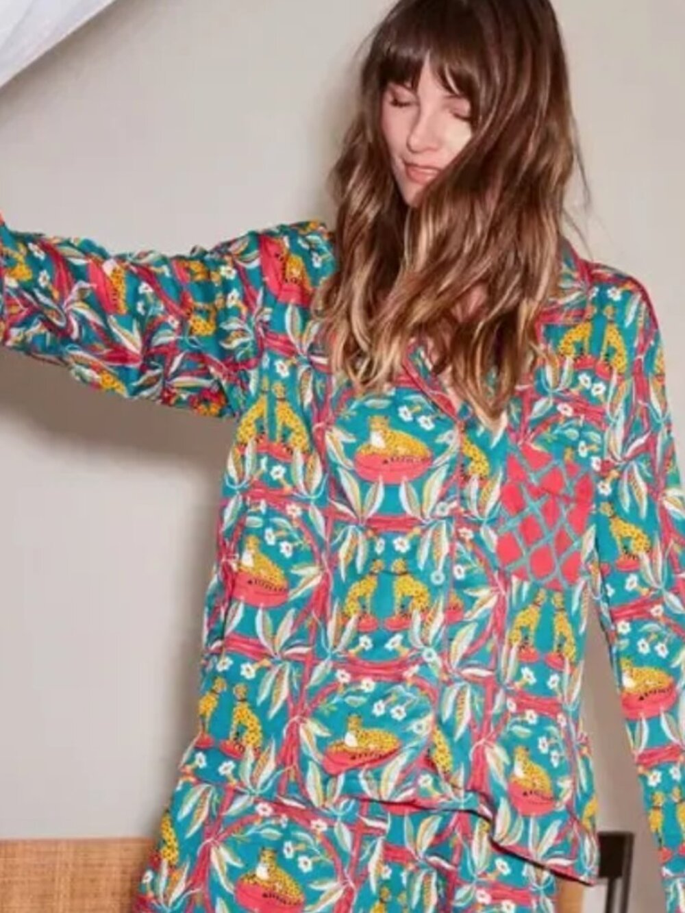 NWT Printfresh Royal Cheetah Viscose pajama top Rittenhouse teal print Shirt S